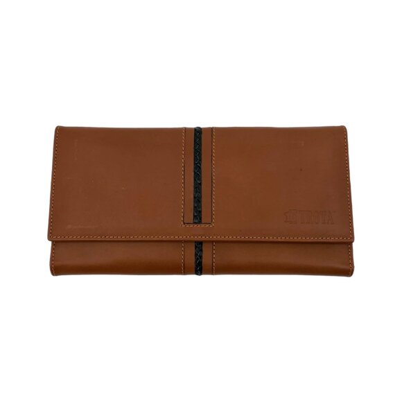 Troya Brown Leather Wallet | Gold Hardware & Braided Detail - Picture 1 of 7